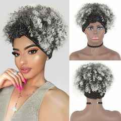 Headband Wigs Short Curly Wigs for Black Women Grey Wrap Wigs Kinky Curly