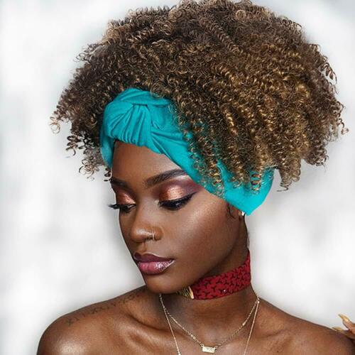 Details about  Brown Headband Wig Short Afro Kinky Curly Wigs for Black Women Wrap Scarf Wig