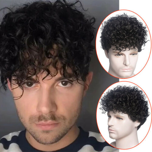 Men Short Black kinky Synthetic Hair Wig For Men Puffy Toupee Wigs