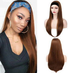 Brown Straight Headband Wig Long Heat Safe Daily Wear Synthetic Hair Party Wigs