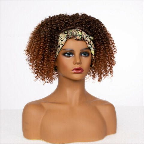 Women's Fiber Short Afro Curly Blonde Brown Mixed Headband Wig Headcrafts Soft