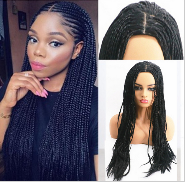 African Long Synthetic Black Braiding Wigs Box Braids Wig Braided Twist