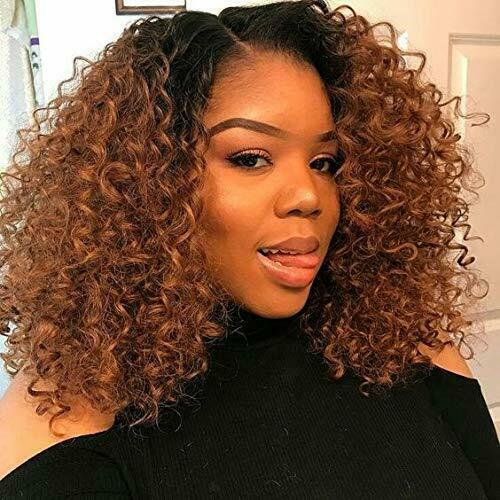 Sexy Women's Bob Wig Full Afro Kinky Curly Wigs Ombre Brown Wig Synthetic Party