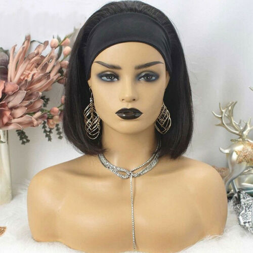 Women Straight Synthetic Headband Wig Black Short Bob Heat Safe Natural Looking