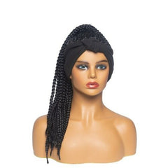 Box Braid Headband Wig Black 2 in 1 Head Wrap Wigs for Women with Turba