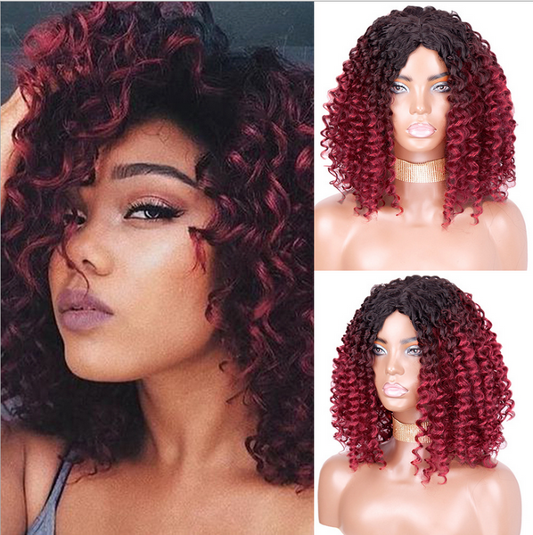 Short Curly Wavy Wig Ombre Red Synthetic Wigs Sexy Pop Cosplay Wigs Heat Resistant