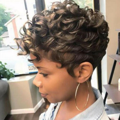 Afro Curly Wigs for Women Brown Short Curly Pixie Cut Wigs Fashion Party Wigs