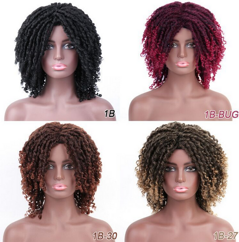 Short Afro Ombre Brwon Dreadlocks Crochet Twist Curly Wig Braids