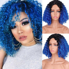 Short Afro Curly Wigs for Black Women Synthetic Natural Ombre Blue