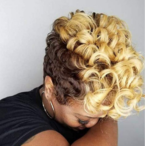 Curly Blonde Black Two Tones For Black Womans Wigs Synthetic Short Daily Wears