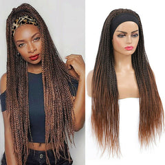 Headband Wig Box Braided Wigs for Black Women Micro Braids Fiber Brown Wig