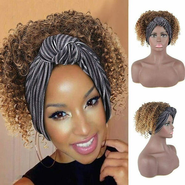 Afro Synthetic Wig Kinky Curly Drawstring African American Wig with Headband