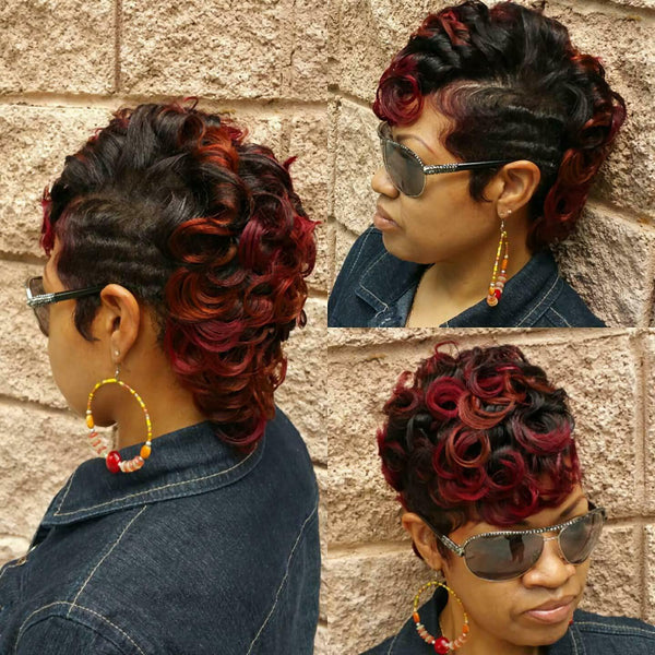 Black and Burgundy Wig Short Curly 2 Tones Synthetic Wigs For Black Women