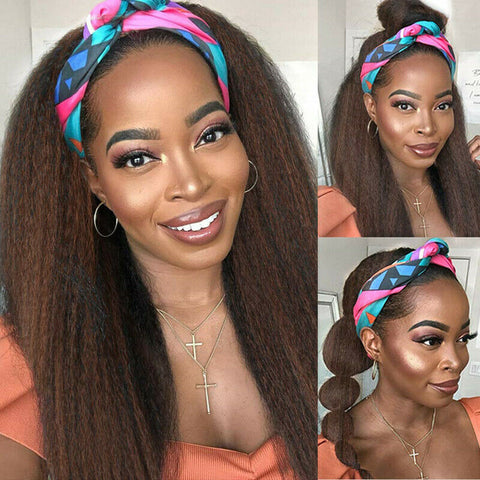 Headband Wig for Black Women Kinky Straight Wigs Afro Yaki Mixed Light Brown