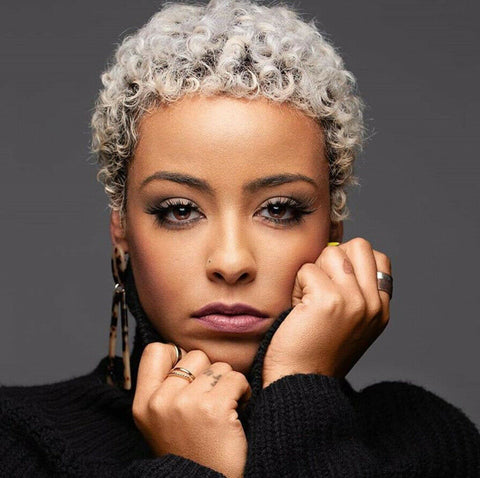 Details about  Women's Short Afro Curly Wig Synthetic Pixie Cut Wig America Heat Safe Grey Wigs