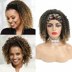 Headband Wig for Women Afro Kinky Curly Wig 1B/27 Short Curly Black Synthetic