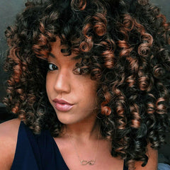 Short Curly Wigs for Women Dark Brown Afro Kinky Curly Wig & Bangs Fluffy Hair