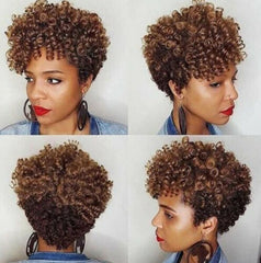 Afro Women's Short Pixie Cut Two Tone Brown Curly Hair Synthetic Fashion Wigs
