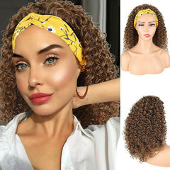 Afro Brown Kinky Curly Headband Wigs for Black Women Synthetic Afro Curly Wave