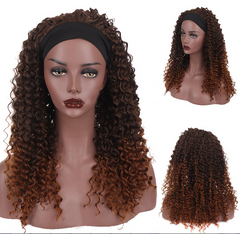 Kinky Curly Wigs Brown Synthetic Hair Wigs Headband Wigs Hair Machine Made Soft