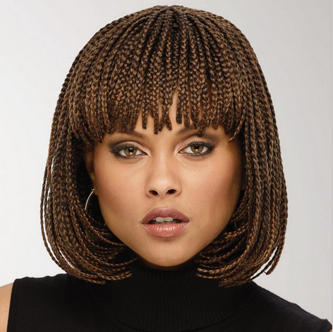 Brown Braided Wig Synthetic Soft Hair Straight Box Twist Braids with Bang