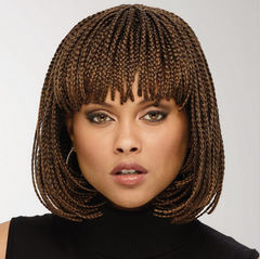 Brown Braided Wig Synthetic Soft Hair Straight Box Twist Braids with Bang