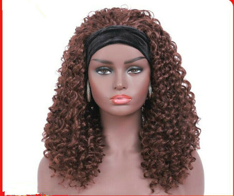Water Wave Headband Wig Brazilian Curly Red Brown Remy Hair Wet and Wavy Wig