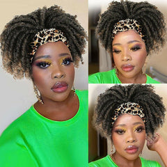 Afro Kinky Curly Wigs Short Black Dreadlocks Headband Wigs Leopard Headband