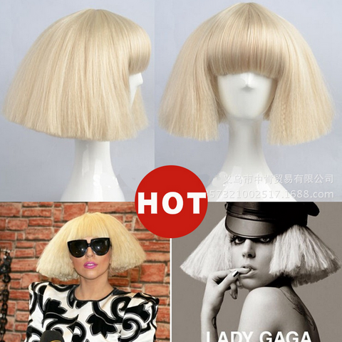 Broom head Fluffy Gold Powder Black and White Short BOBO Afro Wig with bang Bar Festive