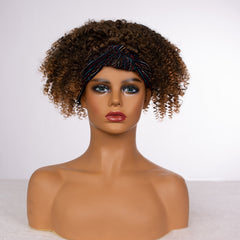 Short Synthetic Head-Wrap Wig Curly African Ombre Blonde Afro Full Wig Headband