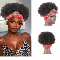 Sexy Headband Wig Synthetic Glueless Short Dark Brown Kinky Curly for Black Lady