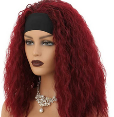 Headband Wig Afro Kinky Curly Red Synthetic Glueless Deep Wave Daily Use