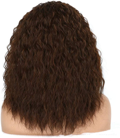 Shoulder Length Kinky Curly Synthetic Wig Brown Headband Wigs Fluffy Daily Use