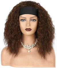 Shoulder Length Kinky Curly Synthetic Wig Brown Headband Wigs Fluffy Daily Use