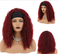 Headband Wig Afro Kinky Curly Red Synthetic Glueless Deep Wave Daily Use