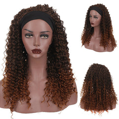 Headband Wig Afro Kinky Curly Ombre Brown Synthetic Glueless Deep Wave Daily Use