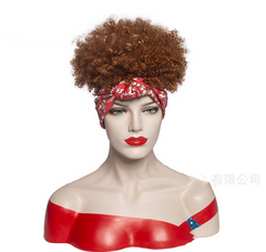 Afro Women Short Brown Full Curly Hair Synthetic Pixie Cut Cosplay Wig Headband wig