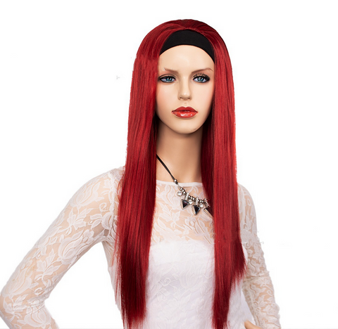Long Straight Red Headband Wig Silky Soft Hair Synthetic Fashion Party