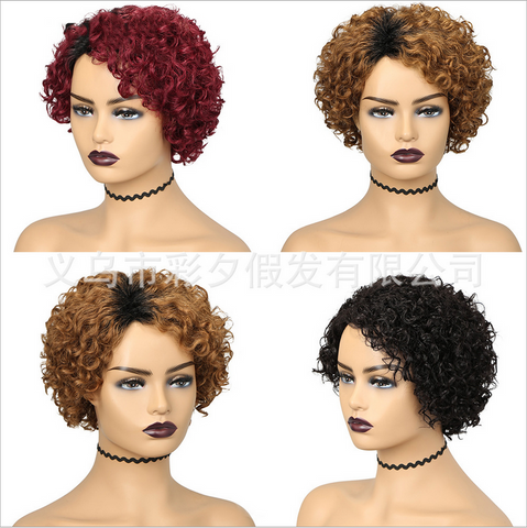 Women Afro Kinky Curly Wigs With Bangs Synthetic Heat Resistant Short Curly Hair