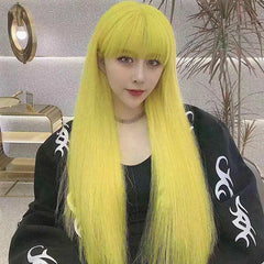 Long Straight Hair Lemon Yellow Synthetic Heat Resistant Daily Cosplay Party Wig
