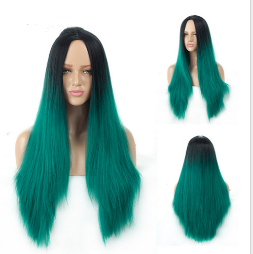 Straight Wigs Ombre Dark Green Wig Glueless Long Heat Resistant Synthetic Wigs