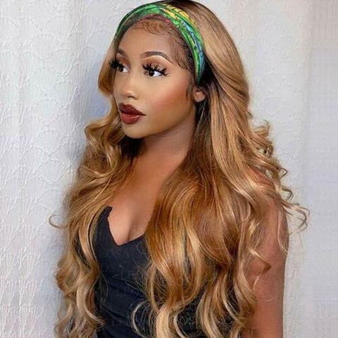 Brown Long Wavy Headband Wigs Synthetic Glueless Natural Body Wave Easy to Wear