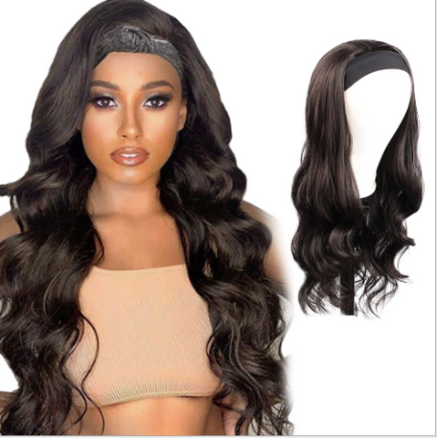 Headband Wig Dark Brown Long Wavy Synthetic Heat Safe Wigs For Woman Wigs