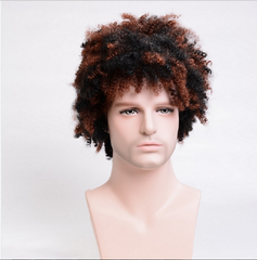 Short Curly Afro Wigs Ombre Brown Afro Kinky Curly Hair Wig with Bangs For MEN