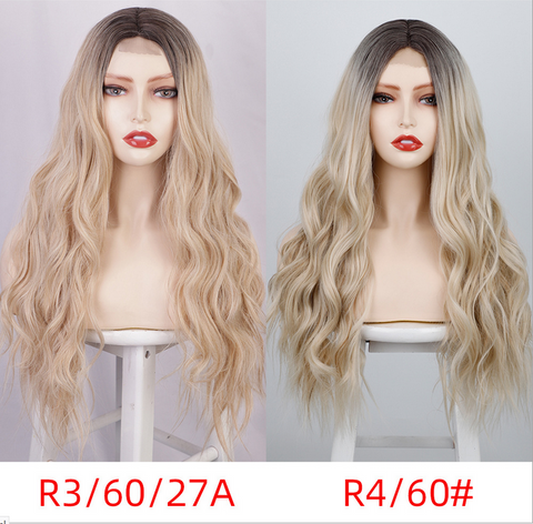 4*2 Lace Front Wig Long Wavy Full Wigs Ombre Blonde Brown root Synthetic Wigs