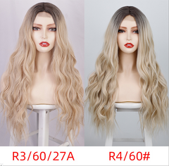 4*2 Lace Front Wig Long Wavy Full Wigs Ombre Blonde Brown root Synthetic Wigs