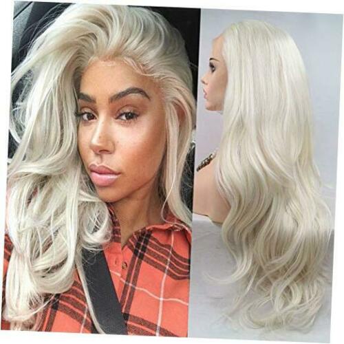 White Color Long Body Wave Platinum Hair Synthetic No Lace Wig