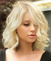 Short Blonde Synthetic No Lace Wigs Body Wave Heat Resistant Natural Hairline