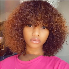 Short Curly Afro Wig With Bangs for Black Women Kinky Curly Heat Safe Dress Wigs
