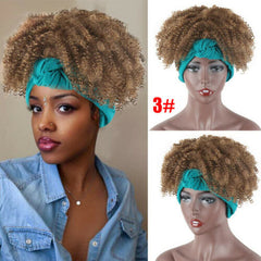 Afro Kinky Curly Synthetic Wig Drawstring Headwrap Puff Hairband for Women